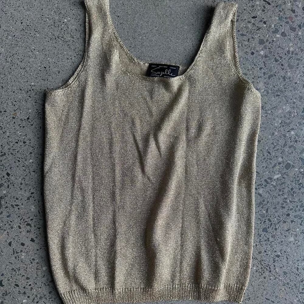 Vintage Women's Small Suzelle Gold Metallic Knit Tank Top
